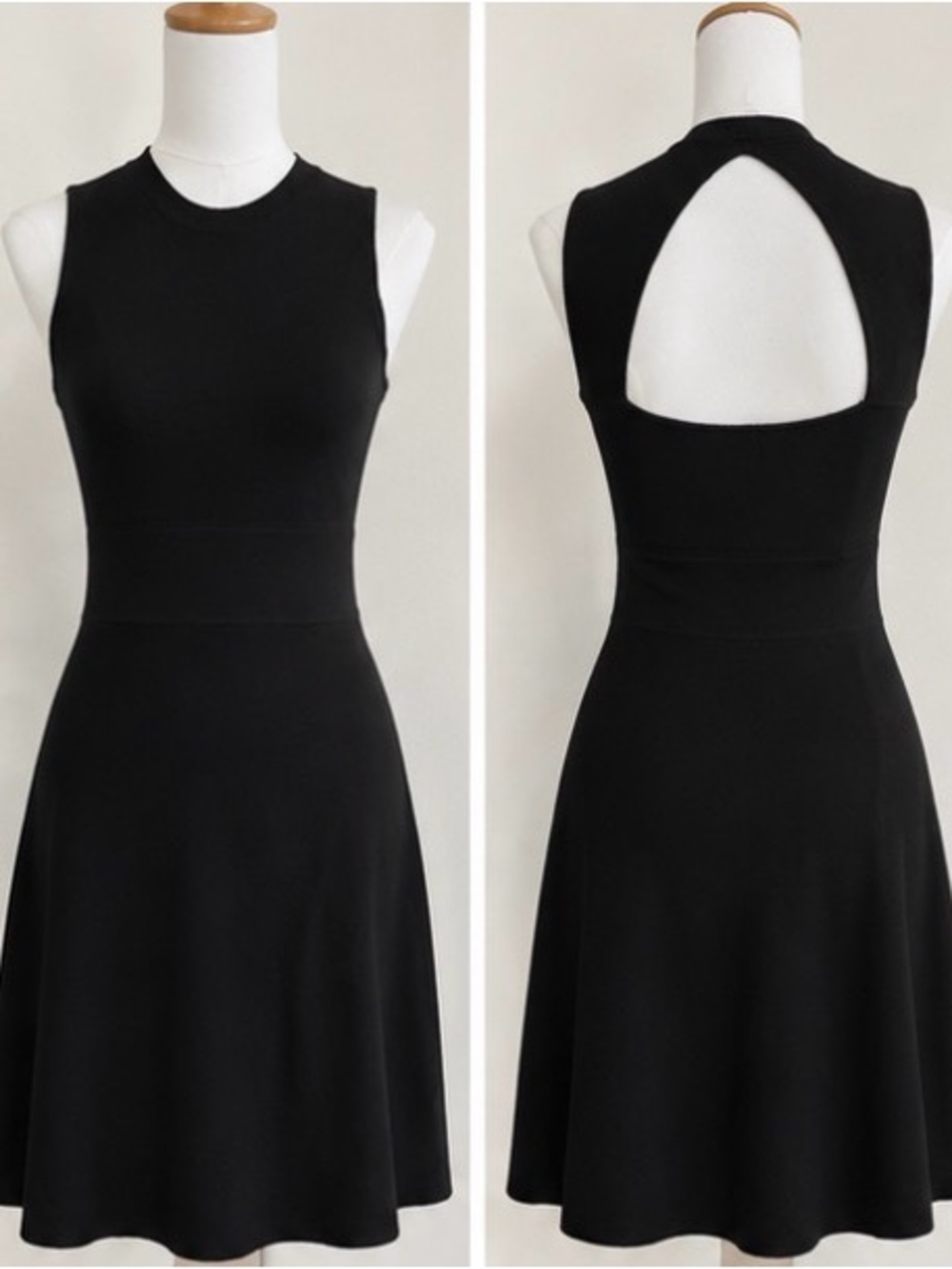 Theory Black Knit Fit Flare Dress S Keyhole Back 90s Minimalist LBD